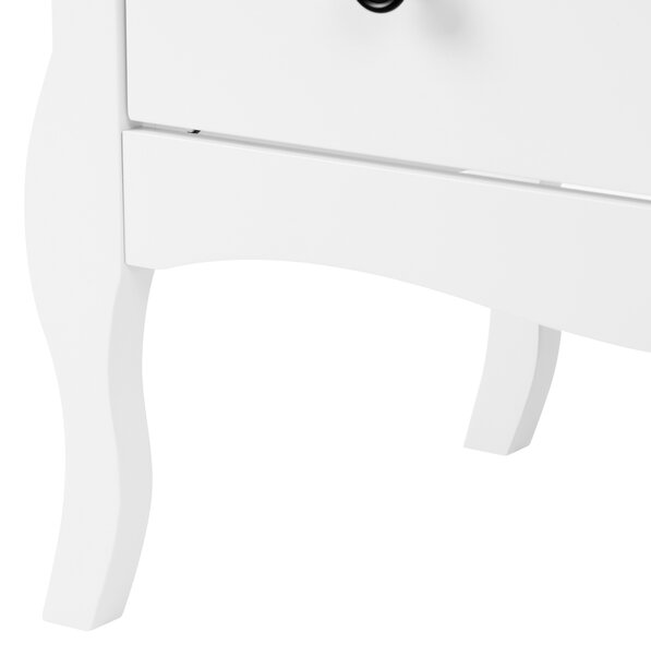 Komoda s 3 zásuvkami biela MDF úložný priestor vrchná doska z kaučukového dreva moderný francúzsky shabby chic štýl obývacia izba