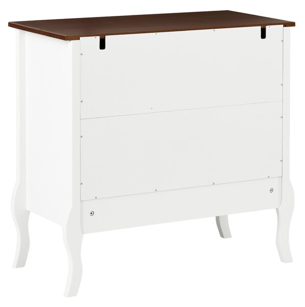 Komoda s 3 zásuvkami biela MDF úložný priestor vrchná doska z kaučukového dreva moderný francúzsky shabby chic štýl obývacia izba