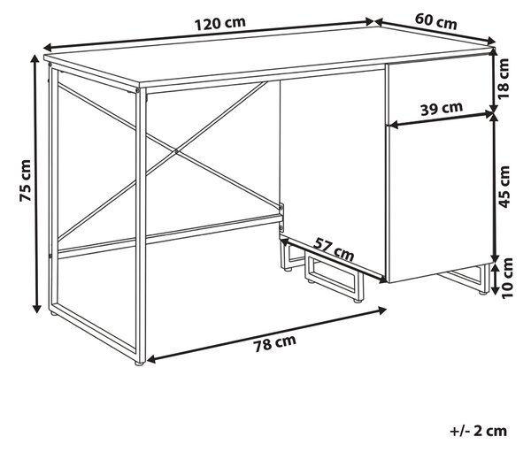 Písací stôl biely MDF 120 x 60 cm oceľový rám so zásuvkou a skrinkou moderný minimalistický štýl pracovňa