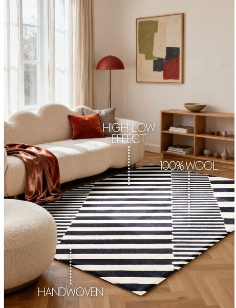 Čierno-biely ručne tkaný vlnený koberec 120x180 cm Stryve Flux – Elle Decoration