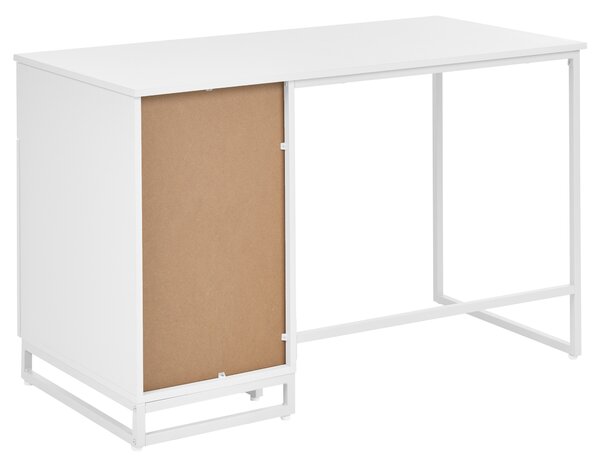 Písací stôl biely MDF 120 x 60 cm oceľový rám so zásuvkou a skrinkou moderný minimalistický štýl pracovňa