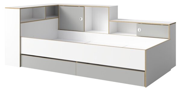 Jednolôžková posteľ s roštom a úložným priestorom Pinio 90x200 cm - biela / sivá