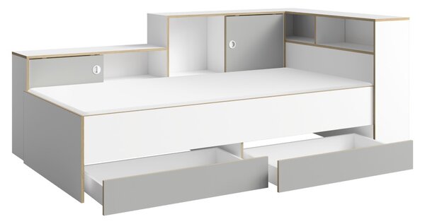 Jednolôžková posteľ s roštom a úložným priestorom Pinio 90x200 cm - biela / sivá