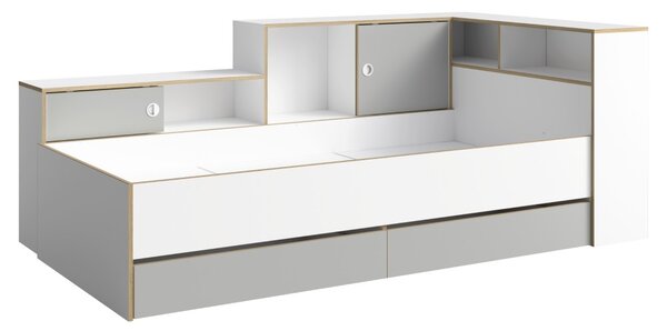 Jednolôžková posteľ s roštom a úložným priestorom Pinio 90x200 cm - biela / sivá