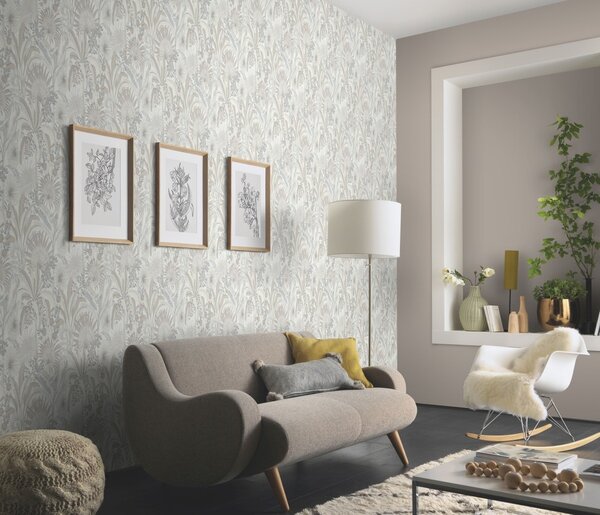 DIMEX | Vliesová tapeta na stenu WPE-901879 | 0,53 x 10,05 m | krémová, béžová, šedá, metalická