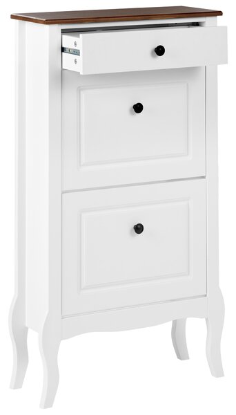 Skrinka na topánky biela MDF úložný priestor vrchná doska z kaučukového dreva moderný francúzsky shabby chic štýl obývacia izba