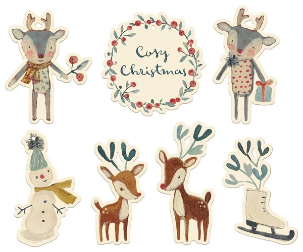 Vianočné štítky na darčeky Cosy Christmas - 14 ks