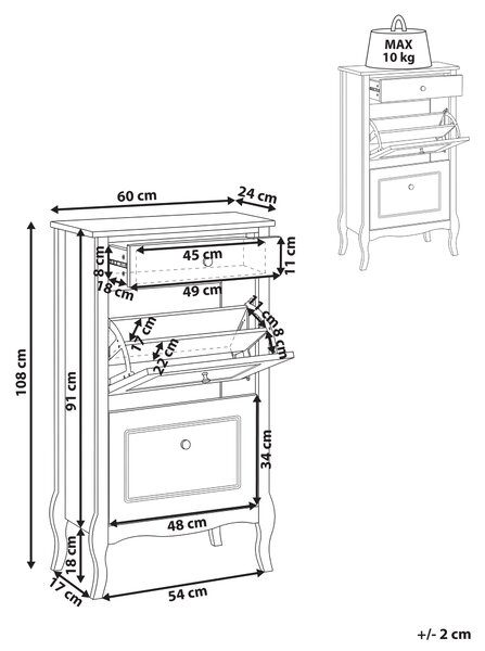 Skrinka na topánky biela MDF úložný priestor vrchná doska z kaučukového dreva moderný francúzsky shabby chic štýl obývacia izba