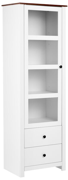 Vitrína biela MDF 60 cm sklenené dvierka 2 zásuvky úložný priestor rustikálny cottage štýl obývacia izba