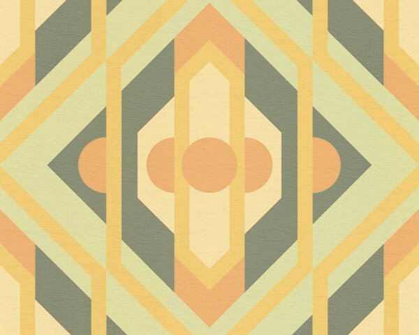 A.S. Création | Vliesová tapeta na stenu Retro Chic 39531-2 | 0,53 x 8,5 m | zelená, žltá, oranžová, okrová