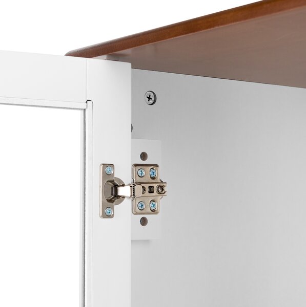 Vitrína biela MDF 60 cm sklenené dvierka 2 zásuvky úložný priestor rustikálny cottage štýl obývacia izba