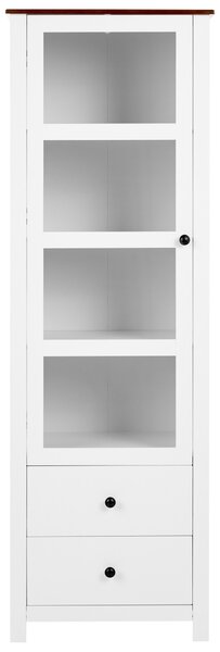 Vitrína biela MDF 60 cm sklenené dvierka 2 zásuvky úložný priestor rustikálny cottage štýl obývacia izba