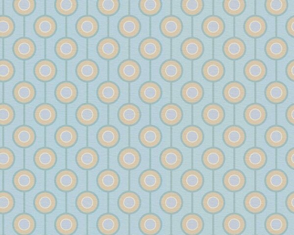 A.S. Création | Vliesová tapeta na stenu Retro Chic 39537-4 | 0,53 x 8,5 m | modrá, tyrkysová, zelená, krémová, viacfarebná