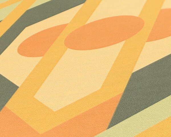 A.S. Création | Vliesová tapeta na stenu Retro Chic 39531-2 | 0,53 x 8,5 m | zelená, žltá, oranžová, okrová