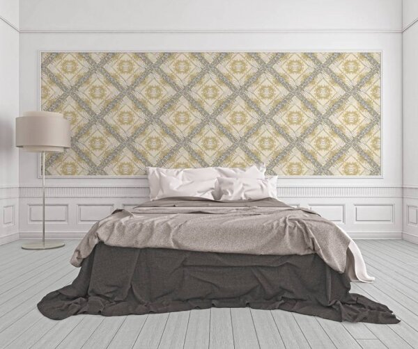 A.S. Création | Vliesová tapeta na stenu Versace 34904-2 | 0,70 x 10,05 m | žltá, krémová, šedá, metalická