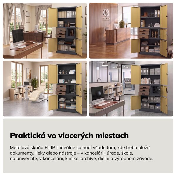 Kovová kancelárska skriňa so sejfom antracitová, orech, 900x1850x400 mm: FILIP II Eco Design