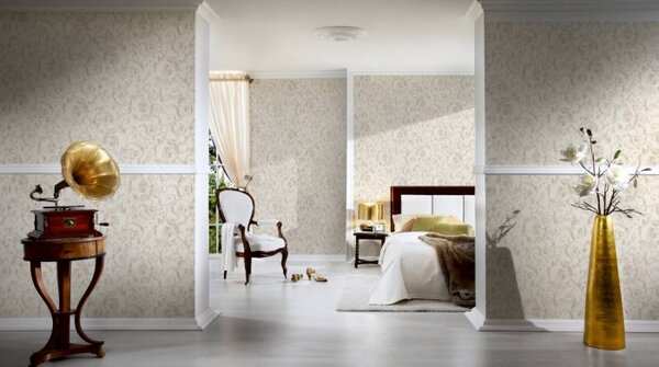 A.S. Création | Vliesová tapeta na stenu Versace 34326-3 | 0,70 x 10,05 m | metalická, krémová, béžová