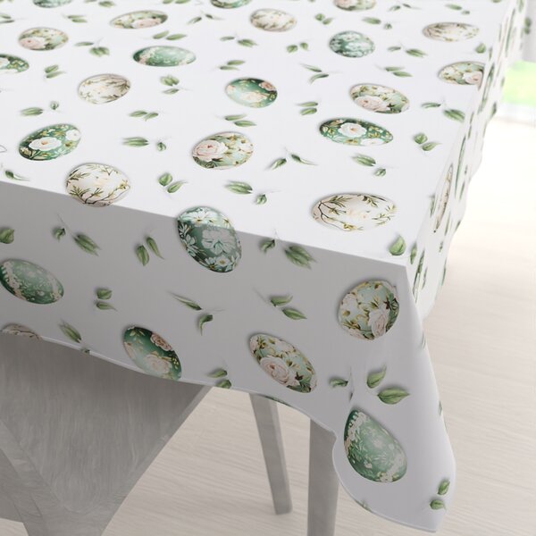 Biante Teflónový obdĺžnikový obrus TF-136 Zelené kvetované kraslice na bielom 50x100 cm