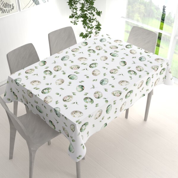 Biante Teflónový obdĺžnikový obrus TF-136 Zelené kvetované kraslice na bielom 50x100 cm