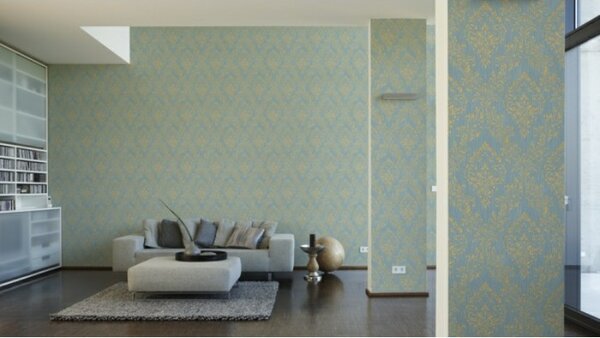 A.S. Création | Vliesová tapeta na stenu Metallic Silk 30659-5 | 0,53 x 10,05 m | modrá, zlatá