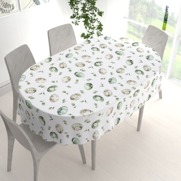 Biante Teflónový oválny obrus TF-136 Zelené kvetované kraslice na bielom 50x100 cm