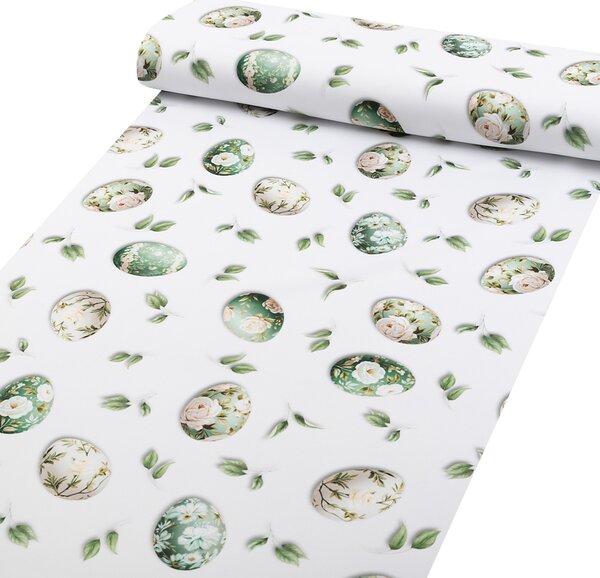 Biante Teflónový behúň na stôl TF-136 Zelené kvetované kraslice na bielom 20x120 cm