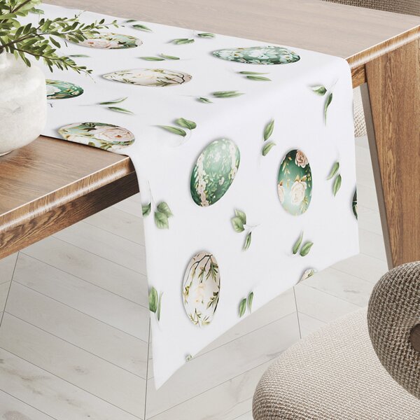 Biante Teflónový behúň na stôl TF-136 Zelené kvetované kraslice na bielom 20x120 cm