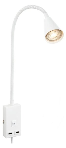 Briloner 2175-016 - Flexibilná nástenná lampa s USB portom 1xGU10/10W/230V biela