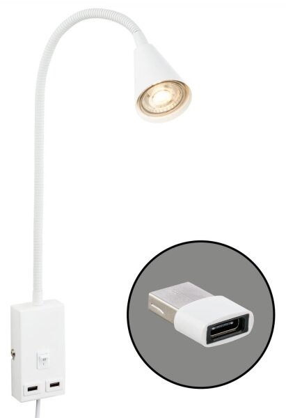 Briloner 2175-016 - Flexibilná nástenná lampa s USB portom 1xGU10/10W/230V biela