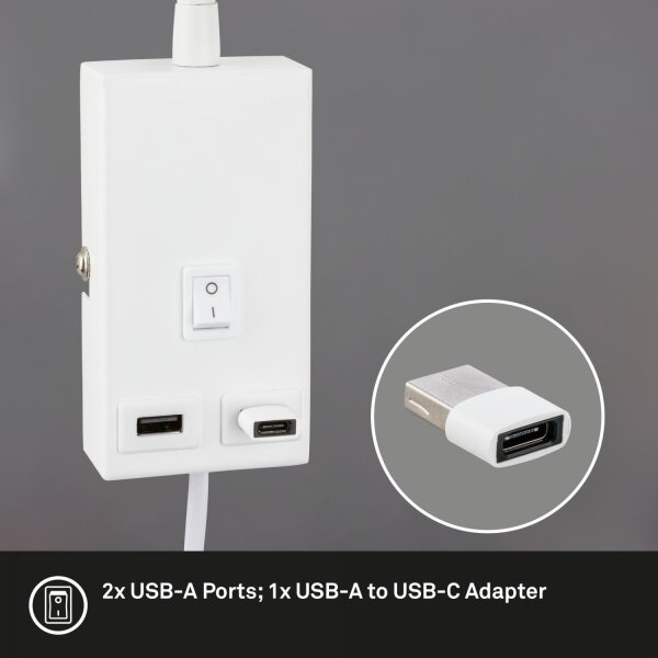 Briloner 2175-016 - Flexibilná nástenná lampa s USB portom 1xGU10/10W/230V biela