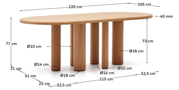 Jedálenský stôl v dekore jaseňa 105x220 cm Mailen – Kave Home
