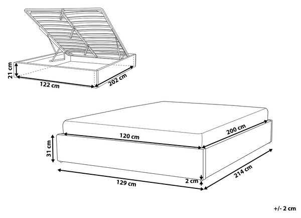 Posteľ s úložným priestorom krémová biela buklé 120 x 200 cm čalúnený rám postele s roštom moderný dizajn