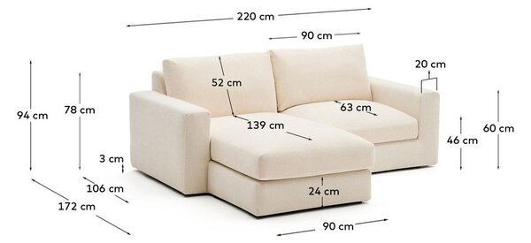 Béžová ženilková rohová pohovka (ľavý roh/s leňoškou) Alea – Kave Home