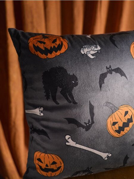 Sinsay - Obliečka na vankúš s halloweenským motívom - tmavosivá