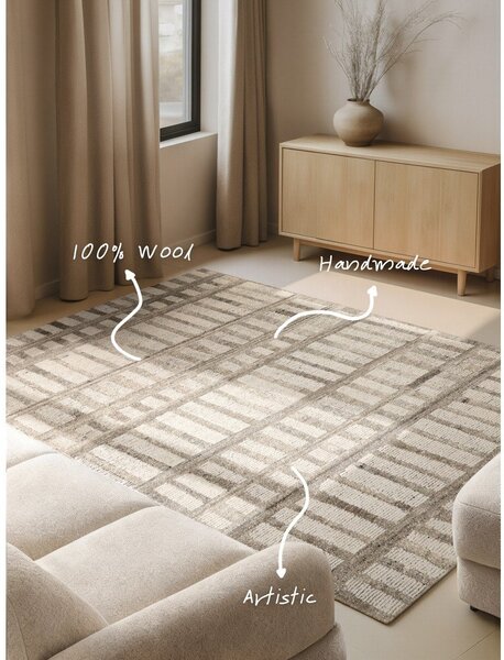 Krémovobiely ručne tkaný vlnený koberec 120x180 cm Boho 1.0 Linara – Vikosa