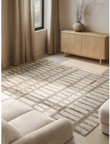 Krémovobiely ručne tkaný vlnený koberec 120x180 cm Boho 1.0 Linara – Vikosa