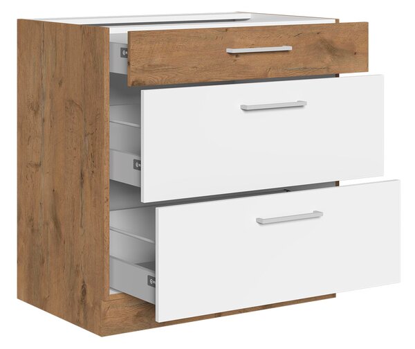 Mirjan24 Dolná kuchynská skrinka so zásuvkami Woodline 80 D 3S BB, Farby: dub lancelot + dark wood 5903211312014