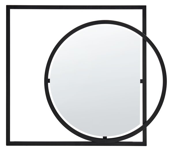 Nástenné zrkadlo čierna železo sklo 70 x 79 cm nepravidelný tvar maľovaný povrch geometrický dizajn moderný industriálny štýl doplnky