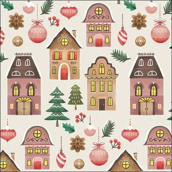 Krémové papierové obrúsky domčeky Christmas - 33*33 cm (20ks) - Ostatní