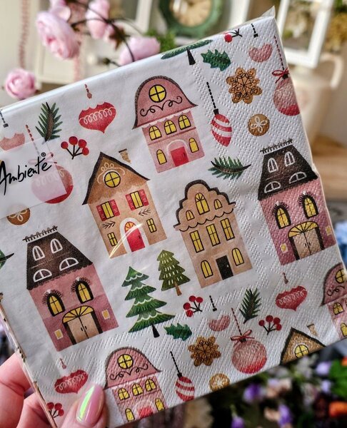 Krémové papierové obrúsky domčeky Christmas - 33*33 cm (20ks) - Ostatní