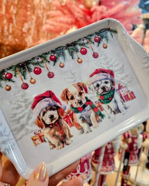 Biela melamínová tácka so psíkmi Cute Puppies - 13*21 cm - Ostatní