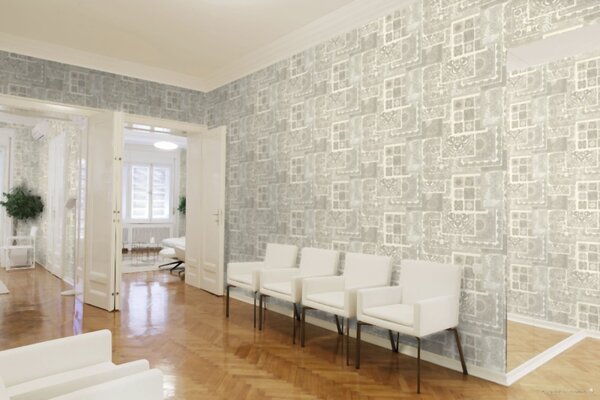 A.S. Création | Vliesová tapeta na stenu Versace 37048-5 | 0,70 x 10,05 m | biela, šedá, metalická