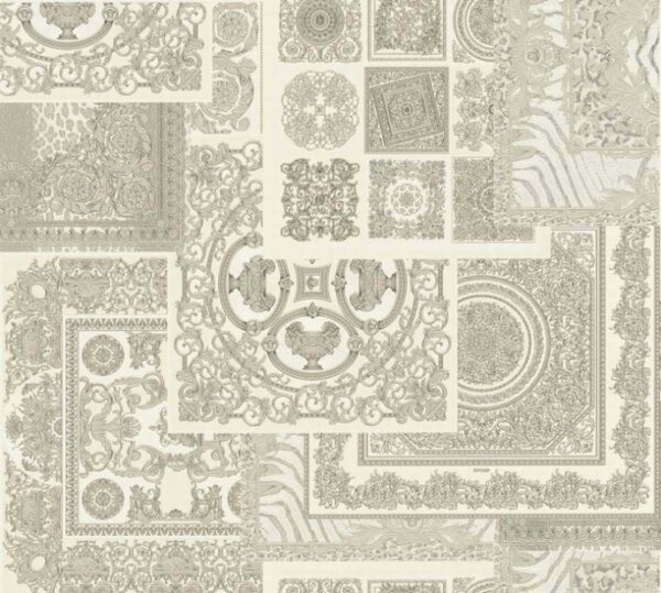 A.S. Création | Vliesová tapeta na stenu Versace 37048-5 | 0,70 x 10,05 m | biela, šedá, metalická