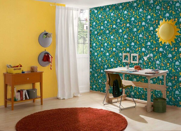 A.S. Création | Vliesová tapeta na stenu Little Love 38115-1 | 0,53 x 10,05 m | zelená, modrá, oranžová