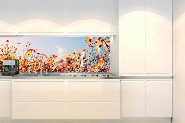 DIMEX | Fototapeta do kuchyne Jarná lúka KI-180-123 | 180 x 60 cm | modrá, žltá, oranžová