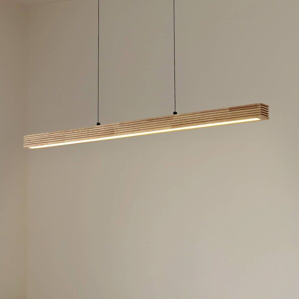 Lucande LED závesné svietidlo Emara, svetlé drevo, dub,, Svetlé drevo, Obývacia izba / jedáleň, Drevo, Dizajn, Závesné svietidlo