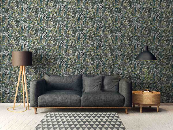 A.S. Création | Vliesová tapeta na stenu Antigua 39095-1 | 0,53 x 10,05 m | zelená, viacfarebná, modrá, biela, čierna, krémová