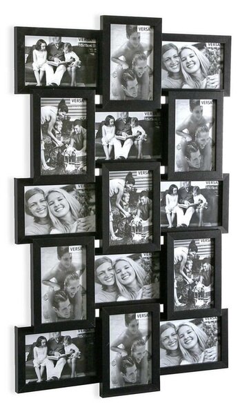 Čierny nástenný rámik na 15 fotografií Versa, vhodné na fotografie 10 × 15