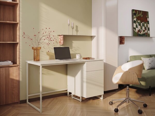 Písací stôl svetlobéžový MDF 120 x 60 cm oceľový rám so zásuvkou a skrinkou moderný minimalistický štýl pracovňa