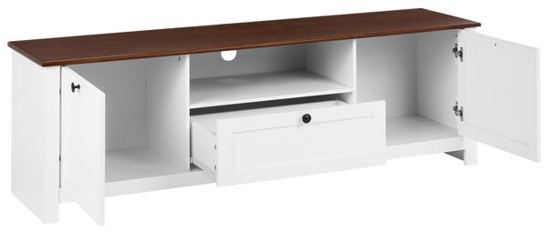 TV stolík biela MDF na multimediálne zariadenia so zásuvkou a 2 skrinkami rustikálny cottage štýl obývacia izba